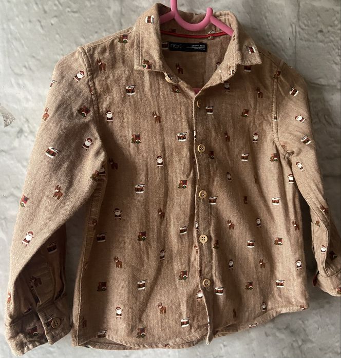 Beżowa koszula świąteczna Next 2-3 lata 98cm