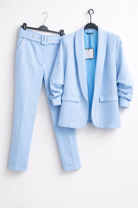Garnitur damski marynarka żakiet spodnie  niebieski babyblue l 40