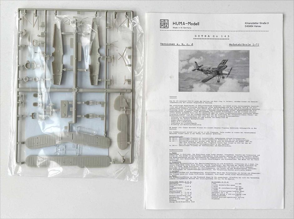 Huma-Modell_Gotta – Go 145 B,C D. Esc. 1:72. Como novo.
