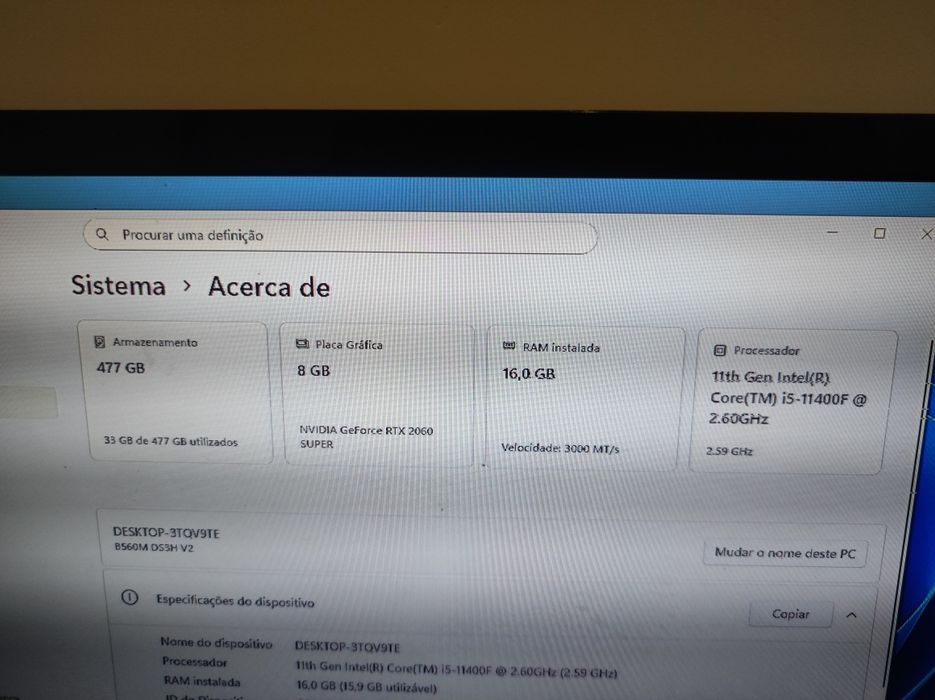 PC Gamer i5 11400f/RTX2060super8GBVram/ 16GBRAM/NVME