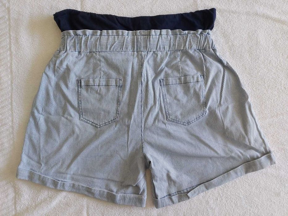 Calções às riscas, em ganga, para grávida - azul às riscas