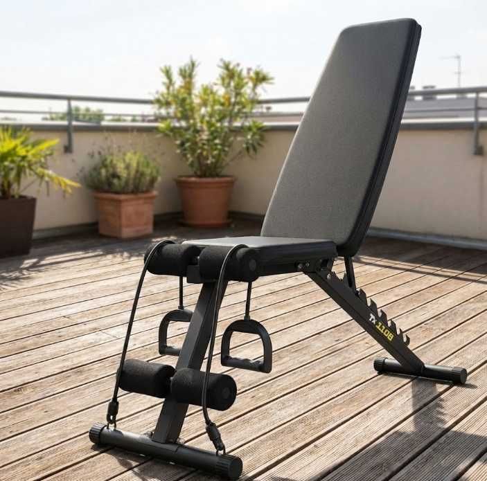 Ławka Do Ćwiczeń Treningowa Zestaw Składana Regulowana + GRATIS GUMY