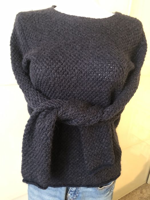 Granatowy sweter Jean Paul z wełną i moherem M