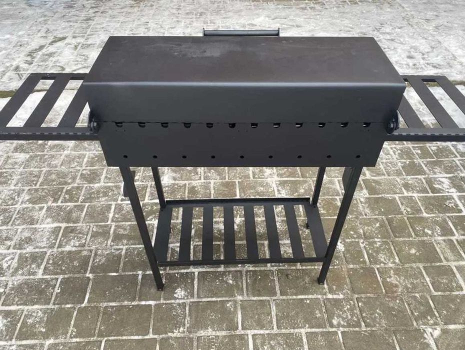 БЕЗКОШТОВНА доставка! Мангал з кришкою BBQ 4 мм на 13 шампурів, кришка, решітка-гриль, полиці, мангал для дома и дачи, гріль