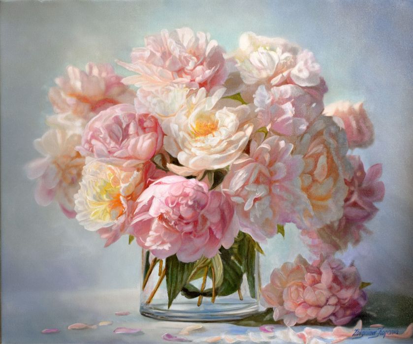 Obraz Olejny Peonie zanurzone w pastelach - Zbigniew Kopania