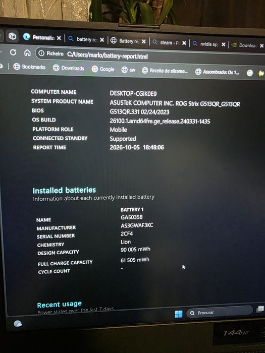 Portátil gaming Asus rog rtx 3070, ryzen 7 5800h, 16gb RAM, 1tb ssd
