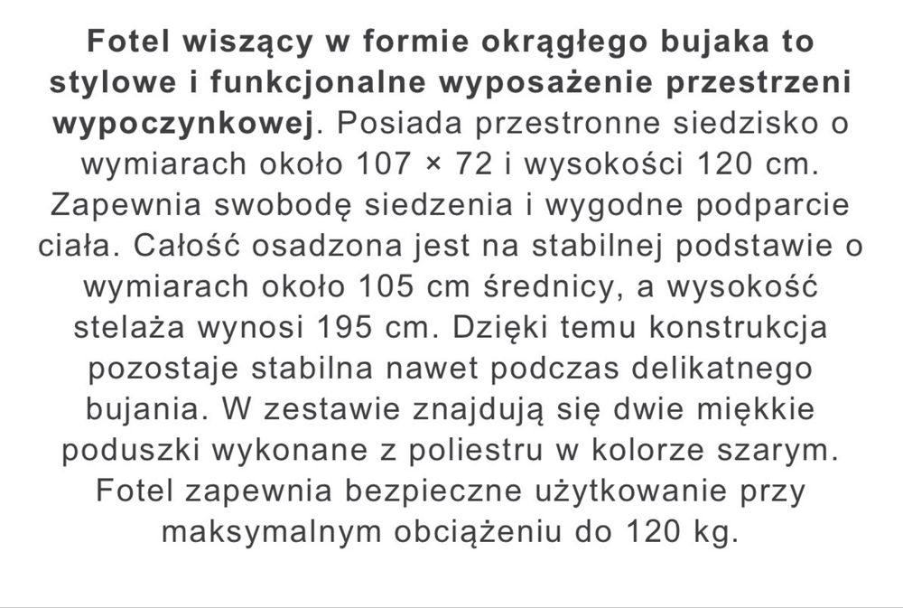 Fotel wiszący ogrodowy bujak