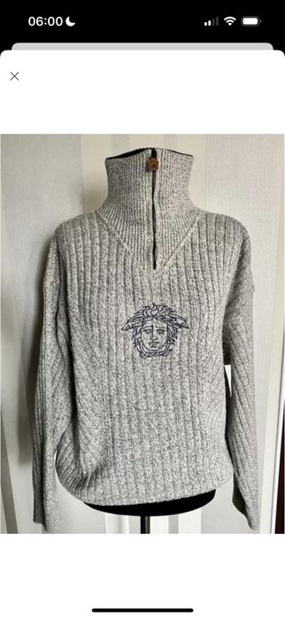 Шикарний чоловічий сірий светр із блискавкою на горлі Versace