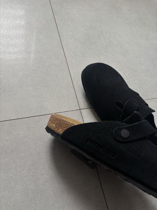 Birkenstock boston clogs czarne klapki zamszowe