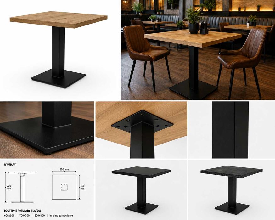 Nowoczesny stolik gastronomiczny loft na jednej nodze | profil 80x80