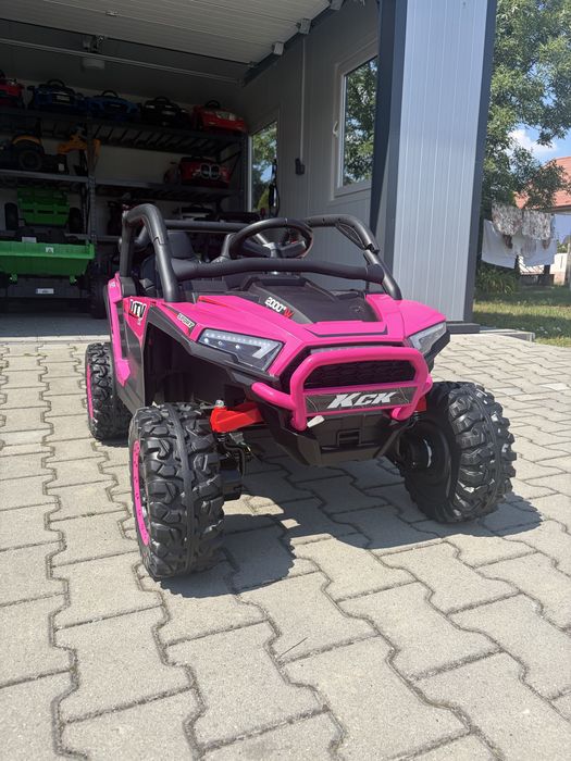 Auto Pojazd Na Akumulator 24V Buggy 4x4 KCK 4x70W MP3 LED Skóra Pilot EVA Różowy