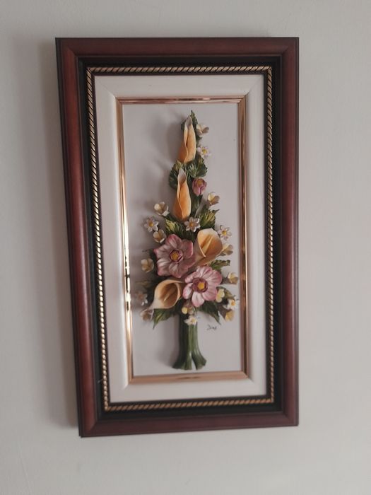 Conjunto de 3 quadros flores em porcelana