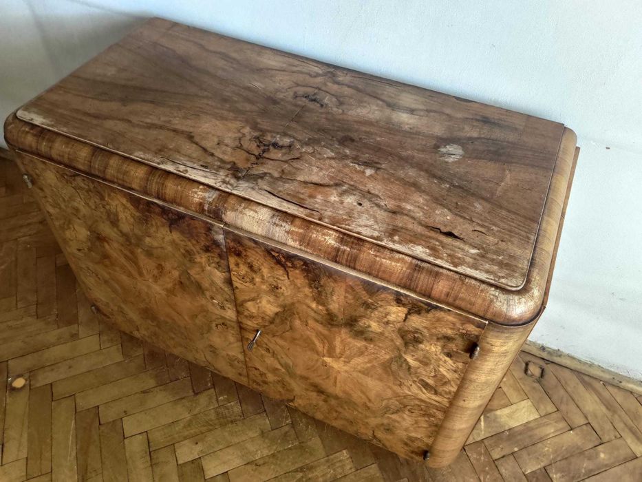 Komoda-pomocnik art deco, lata 30 XX w., orzech, stan dobry, do częściowej renowacji