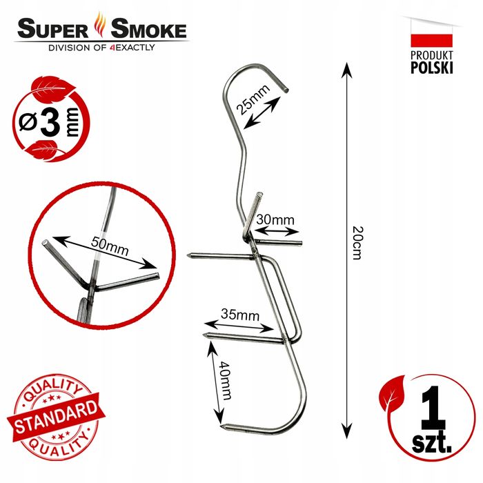 Hak Wędzarniczy Super Smoke do ryb 3mm Standard 20cm
