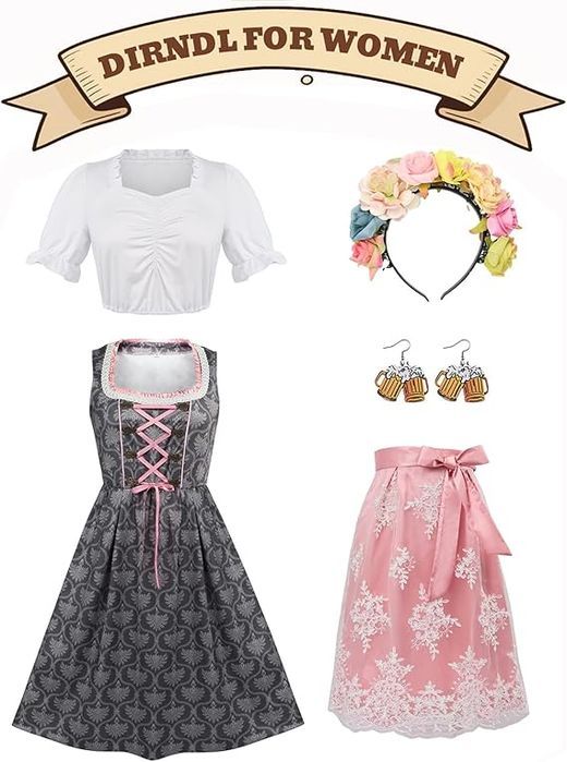 Strój Bawarski Dirndl Oktoberfest z dodatkami, rozmiar M