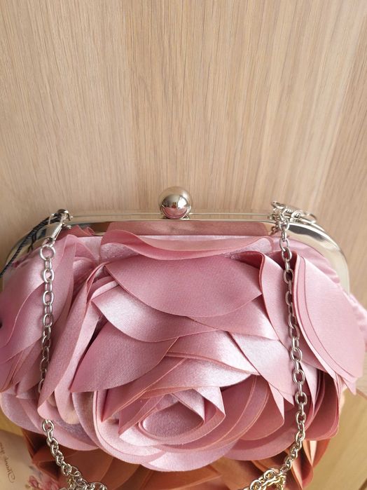 Torebka Różowa Z Różą Kwiatem Do Ręki Na Ramię Kopertówka Wesele