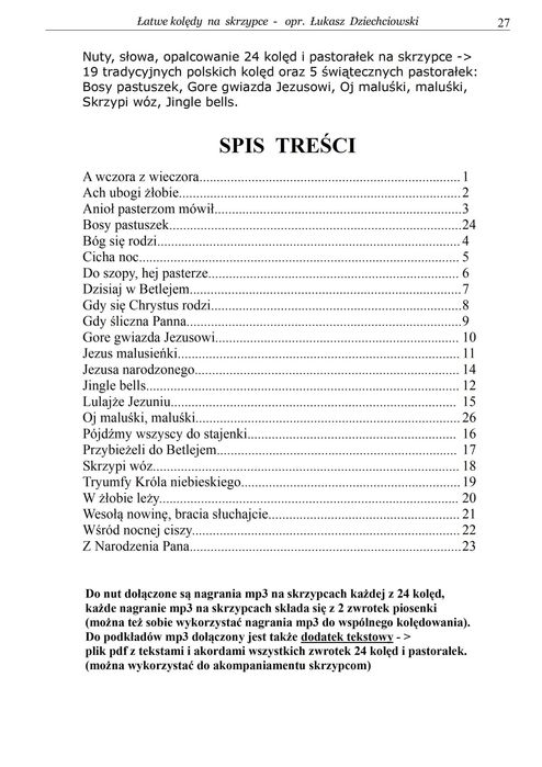 Nuty Kolędy na skrzypce - 24 kolędy, słowa, nagrania mp3, nowe, łatwe