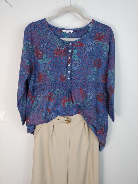 Bawełniana  bluzka r. L XL oversize niebieska we wzory kwiatowe boh