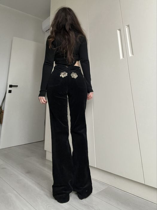 Джинсы высокая талия клеш 38 40 bootcut flared винтаж велюр с вышивкой