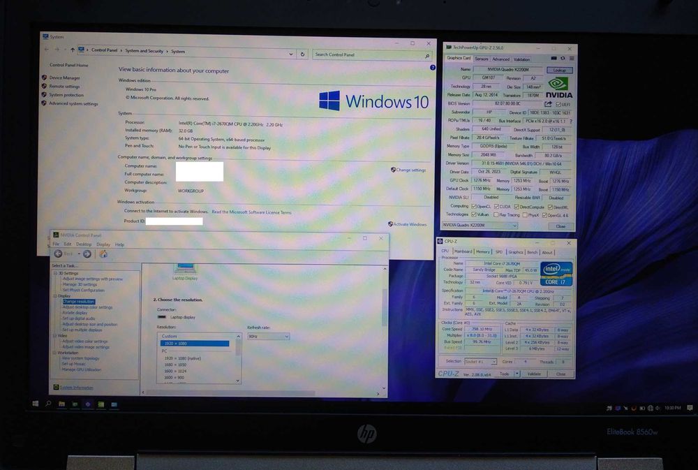 HP EliteBook Workstation 8560w 16GB RAM 250GB SSD Quadro K2200m i7