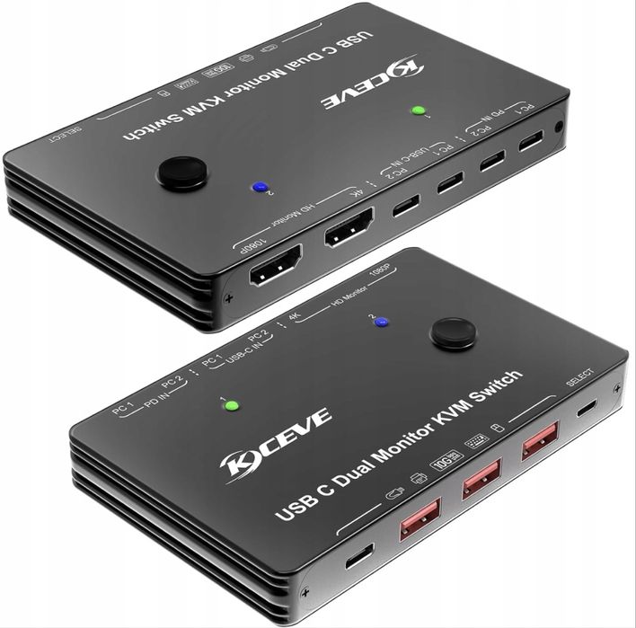 Przełącznik KVM 2 monitory 2 komputery USB C