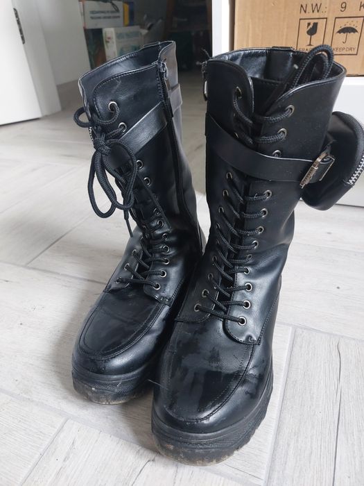 Buty zimowe z kieszonkami skórzane rozmiar 38