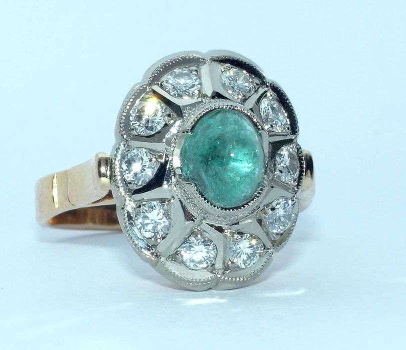 Кольцо МАЛИНКА с изумрудом и бриллиантами СССР  р.18.