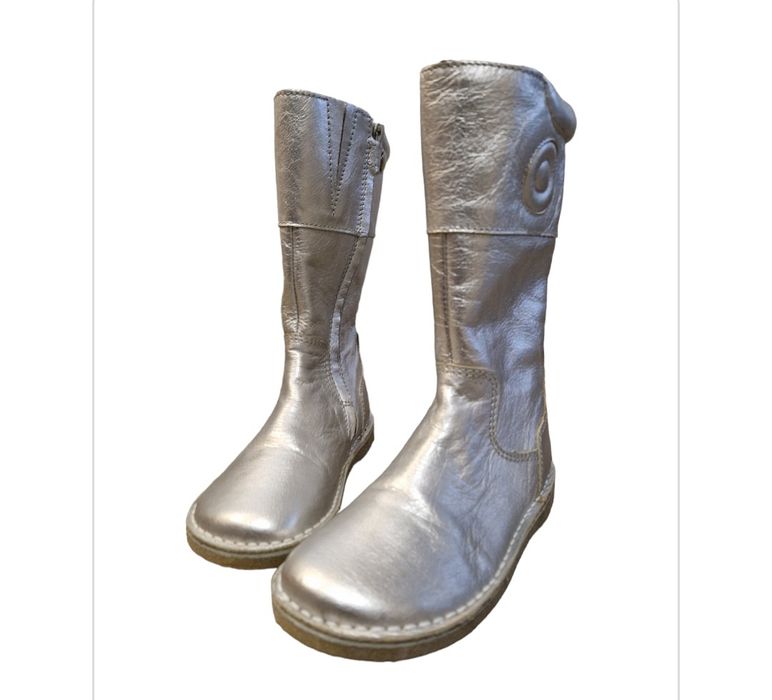 Кожаные серебристые детские сапоги сапожки на девочку