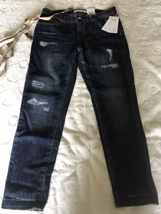 NOWE MANGO jeansy boyfriend przetarcia spodnie navy dziury 34 XS -50%