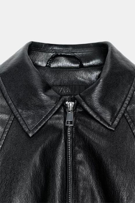 Чорний бомбер з екошкіри від zara / черный бомбер с экокожи зара розмір L