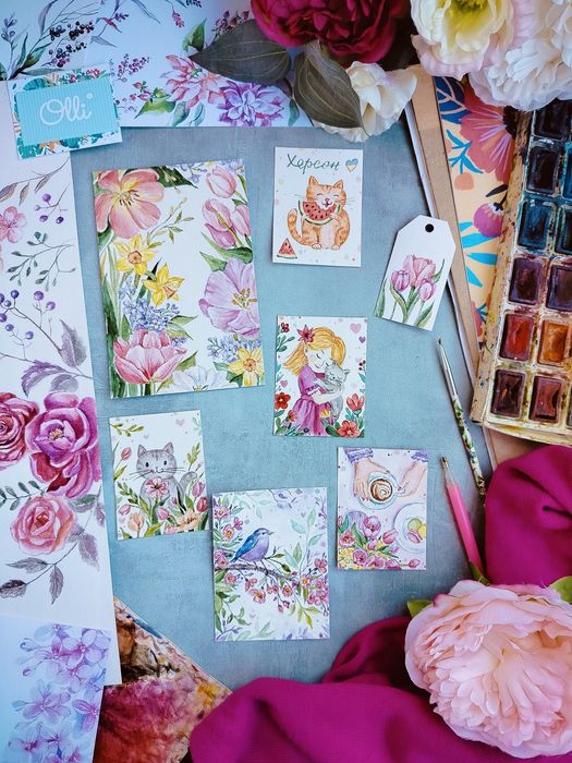 Листівка від 20 грн за шт. акварель ручна   на подарунок для магазинів