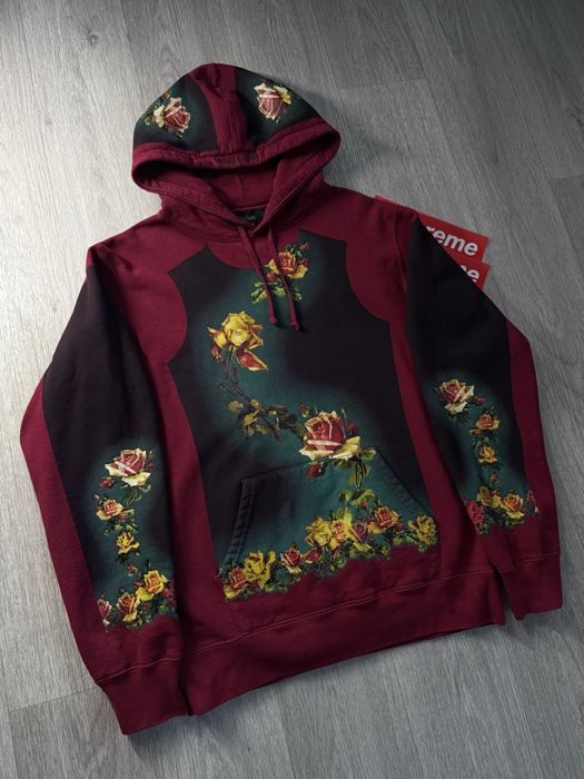 Supreme x Jean Paul Gaultier Floral Print Hooded Sweatshirt Cardinal Hoodie SS19 Legit / Суприм Жан Поль Готье Худи Кардинал