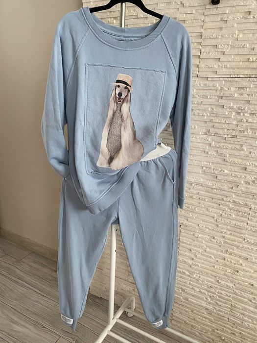 By o la la błękitny set dres z pudlem kryształki - serduszka spodnie