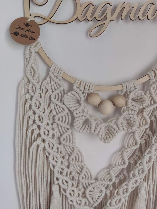 Łapacz snów imienny na kole makrama Boho ecru