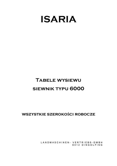 Siewnik ISARIA Tabele