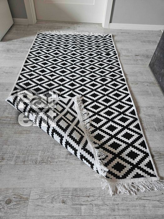 Dywan chodnik 80x150 boho etno wzór romby z frędzlami do salonu