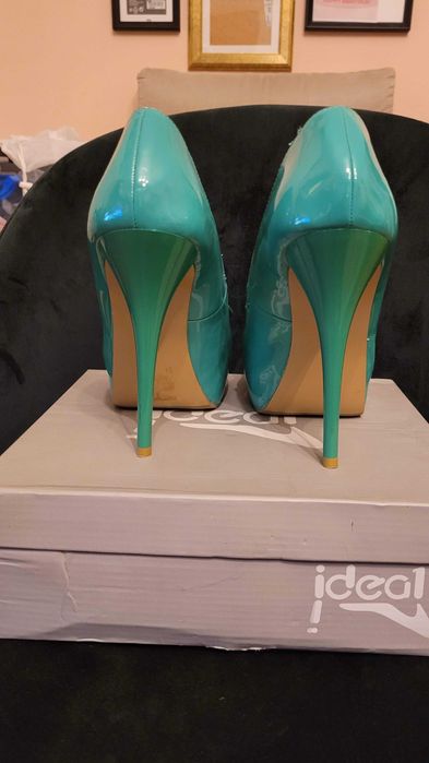 buty zielone turkusowe koturny szpilki na obcasie