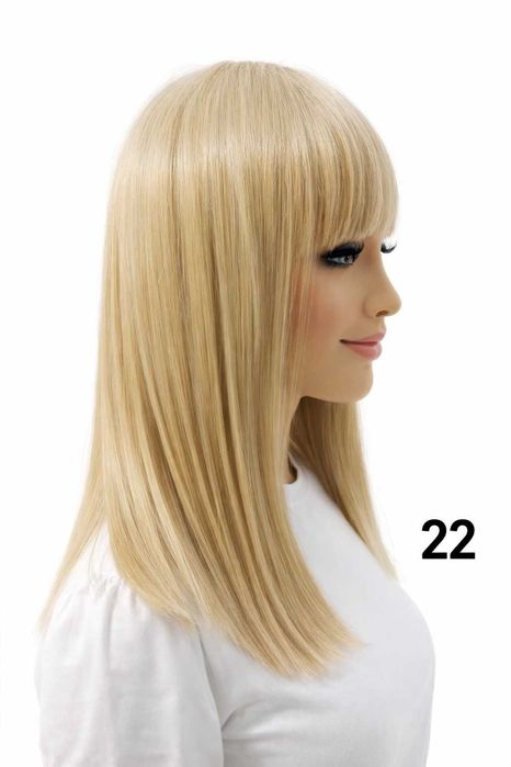 Długa peruka termiczna z grzywką blond beżowy -Nessaja salon peruk KRK