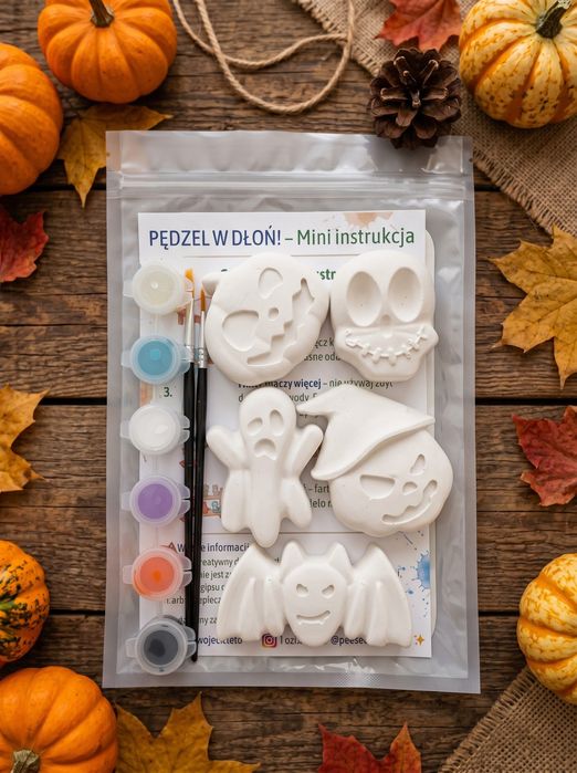 Dekoracje Halloween Zestaw Kreatywny Figurki Gipsowe Do Malowania + Farby Pędzle