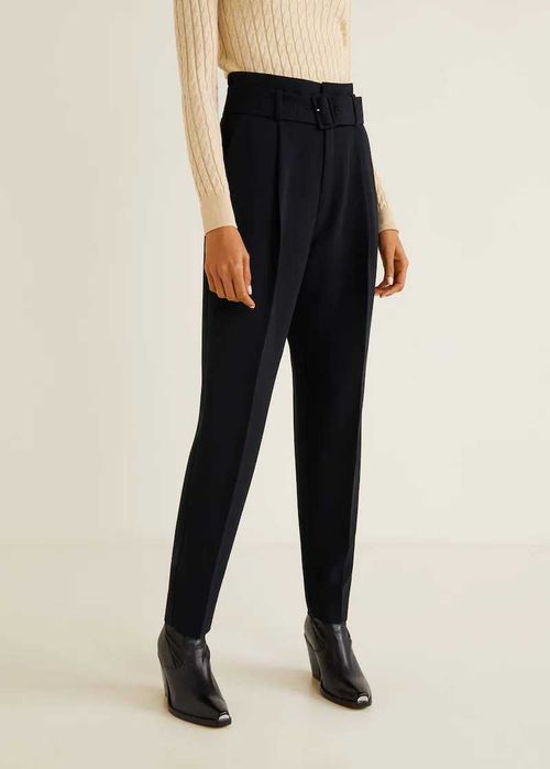 Calças com cinto azuis da MANGO 36