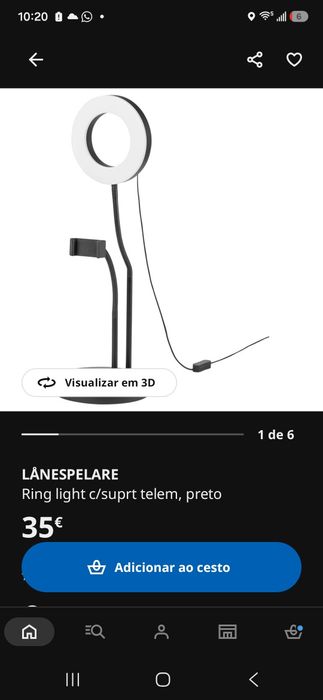 Ring light com suporte de telemóvel