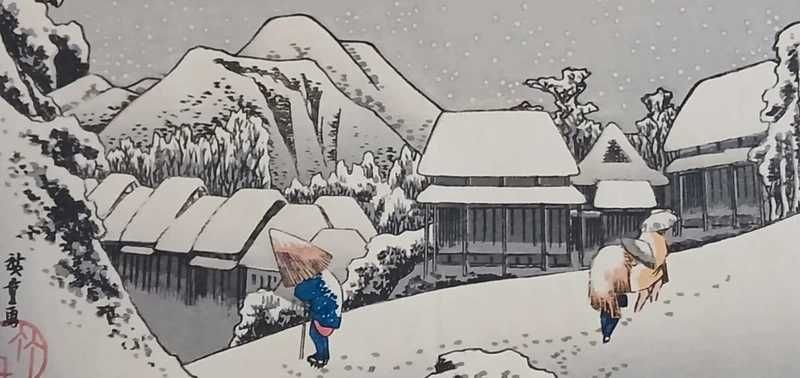 Verdadeira xilogravura japonesa de Utagawa Hiroshige | O Grande Tokaido - 15.ª estação: Kanbara-juku