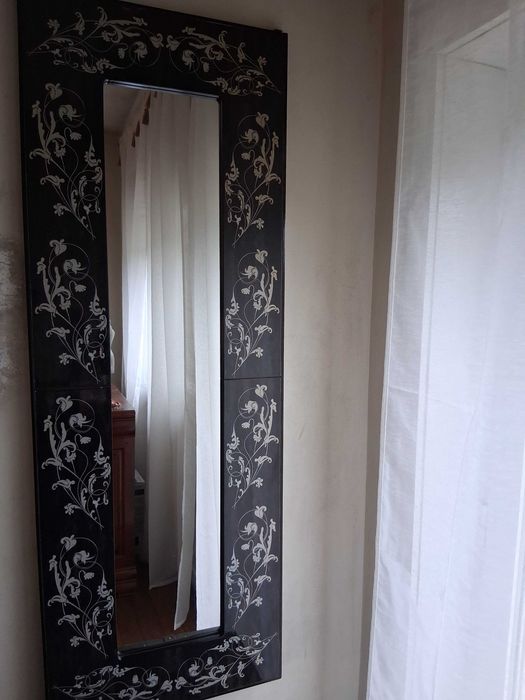 Espelho preto lacado com incrustrações prateadas 120x40