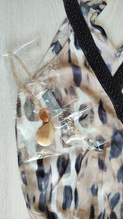 Anna Scott S Nowy kombinezon letni długi w panterkę z koralikami