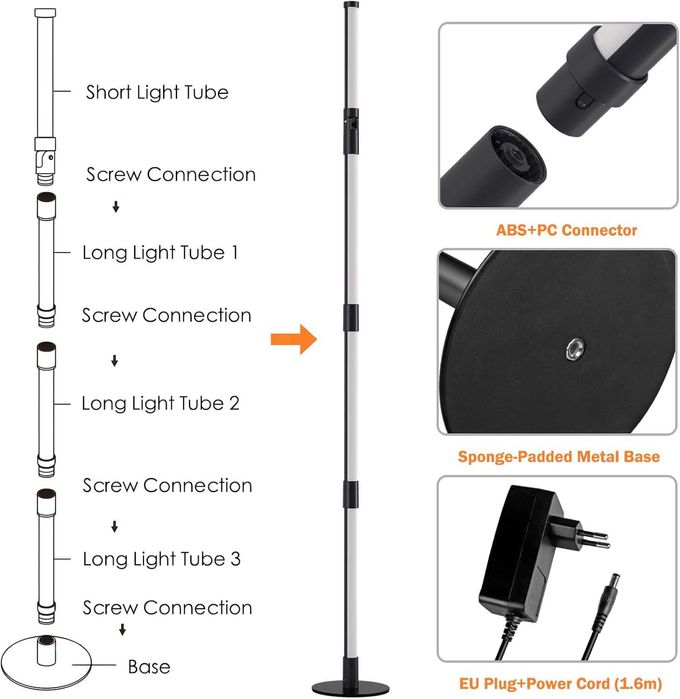 Lampa podłogowa narożna RGB 16 mln kolorów Pilot Aplikacja Music‑sync