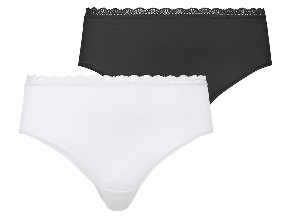 Esmara HIPSTERY damskie z koronką TENCEL™ Modal czarne+białe 2 pary XS