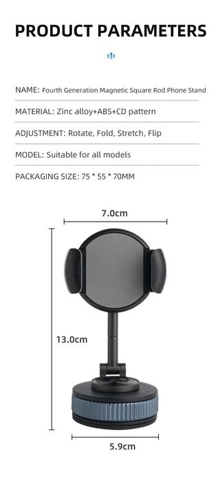 Suporte de Telemóvel para Carro Ajustável em 360° – Suporte Dobrável para Painel de Instrumentos em Liga