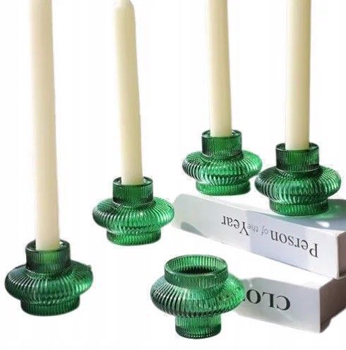 Świeczniki Szklane Podstawki Zielone 6Szt