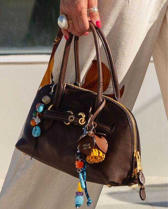 Brelok kwiatek inspiracja Miu Miu skóra naturalna od projektanta