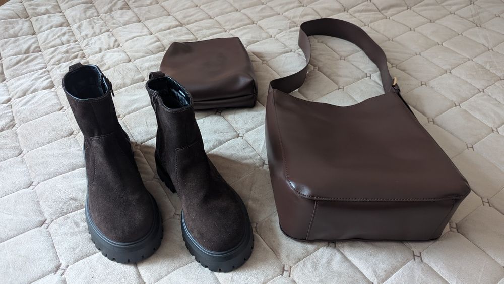 Італійські замшеві ботінки + сумка (комплект)
